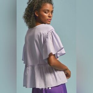Anthropologie lilac flutter sleeve peplum tee